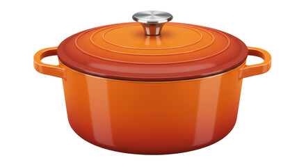 Orange enameled cast iron dutch oven with lid isolated, cooking pot for soups and stews in kitchen PNG