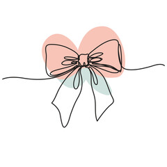 Continuous Line Drawing of Elegant Ribbon Bows, Minimalist One Line Art for Gift Wrapping, Wedding Decoration, Greeting Cards, and Modern Design