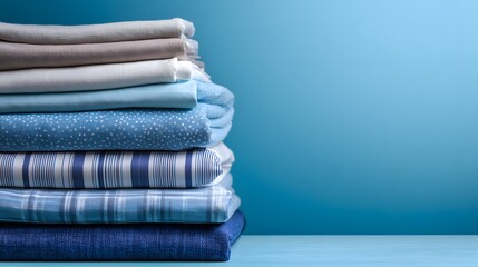 Scandinavian minimalist home linen. Folded eco-friendly linen textiles stack