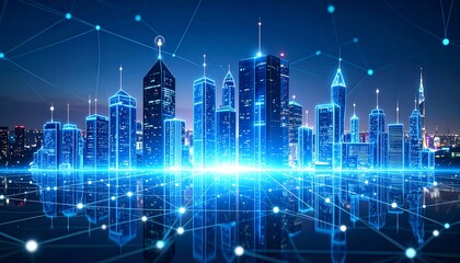 Fototapeta premium Futuristic Smart Cityscape: Digital Skyline at Night