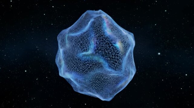Ethereal transparent cellular structure drifts against a starry universe.
