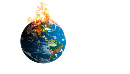 Earth globe engulfed in flames