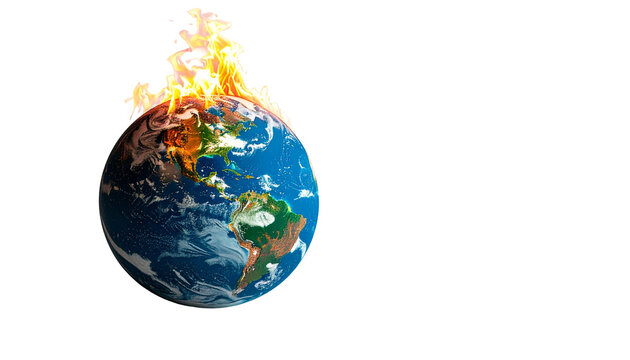 Earth globe engulfed in flames