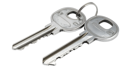 Two keys on ring, silver, shiny