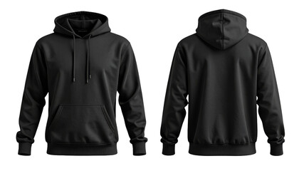 Plain black hoodie, front and back