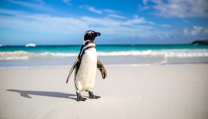 Obraz premium Penguin on a pristine beach