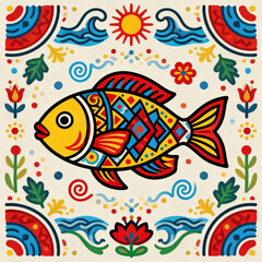 Fototapeta premium Traditional Fish Folk Art Vector