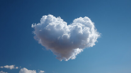A heart shaped cloud floats serenely in a clear blue sky on a bright sunny day above