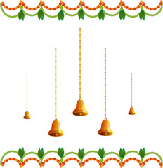 Traditional marigold flower garland toran vector, perfect for Indian Hindu wedding, navratri, dussehra, Diwali, karwa chauth festival decoration, floral border ornament design for celebration themes.