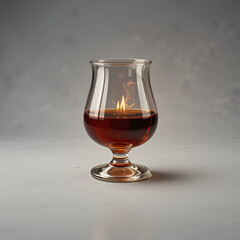 Image of a brandy snifter over a flame with room for text, representing strong alcoholic beverages. with copy space image. Place for adding text or design