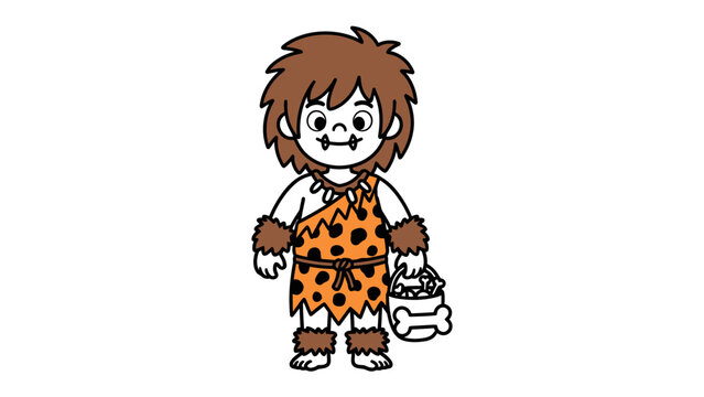 Cave Dweller's Cartoon: An illustration of a cartoon cave dweller, embodying a sense of curiosity and wonder from the past, holds a stone-age style.