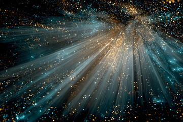 A stunning blue light radiates in bursts against a dark backdrop, enhanced by cyan accents and golden sparkles that inspire a sense of creativity and wonder