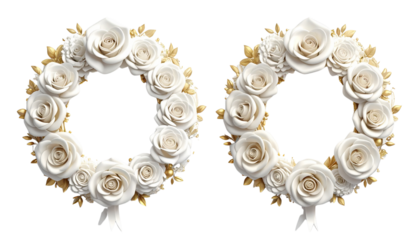 Elegant Event Wreath with White Flowers and Roses isolated on transparent background