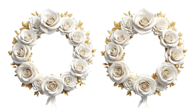 Elegant Event Wreath with White Flowers and Roses isolated on transparent background - Powered by Adobe
