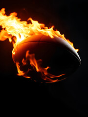 A Fiery American Football Ablaze, A Symbol Of Intense Competition And Burning Passion In A Dramatic Dark Setting
