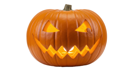 Jack-o -lantern isolated on a clean background, carved pumpkin with glowing face for Halloween celebration and spooky season decoration