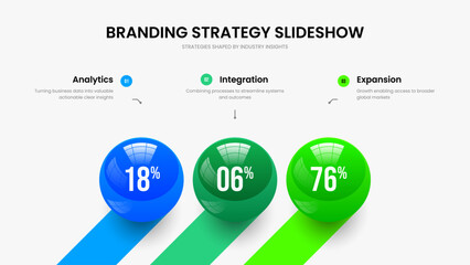 Marketing Launch Presentation Design Vector Illustration. Project Visualization Three Option Infographic Slide Template. Minimal Profile 3 Element Chart Slideshow Layout.