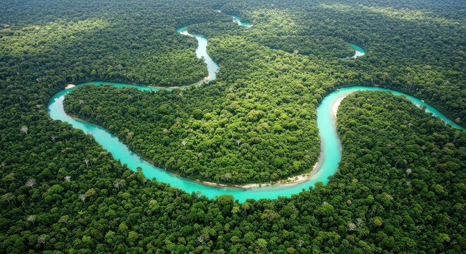 Aerial view of the amazon rainforest and river in south america