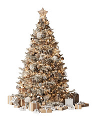 Golden christmas tree isolated on transparent background