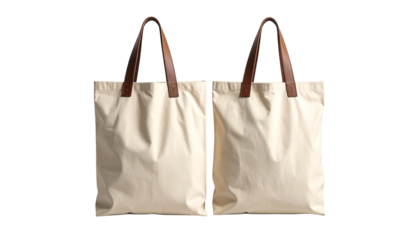 Two tote bags, beige, brown handles