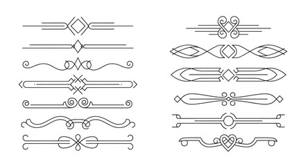 Collection of Black Geometric and Swirling Decorative Line Dividers vector illustration
