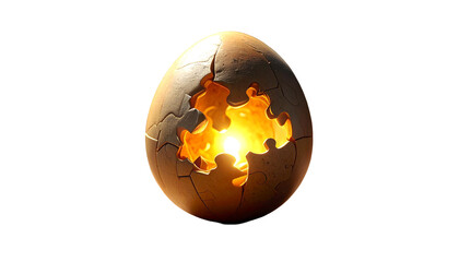 Cracked egg, puzzle pieces, bright core