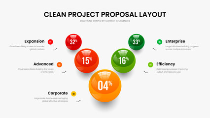 Advertising Showcase Five Element Infographic Slideshow Template. Minimal Growth 5 Step Graph Slide Layout. Professional Portfolio Frame Design Vector Illustration.