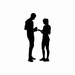 Trainer assisting women with medicine labels silhouette isolated on white background