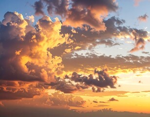 Fototapeta premium Vivid sunset with dramatic, colorful clouds filling the frame