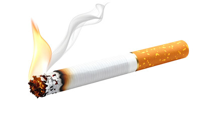 Lit cigarette with rising smoke