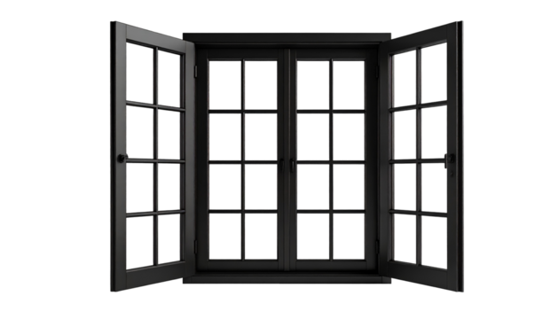 Dark wood window open to dark