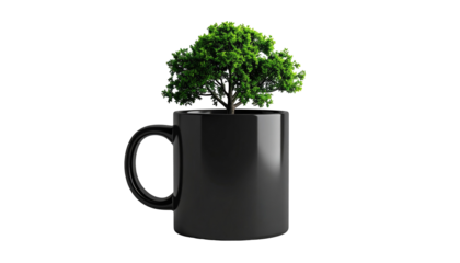 Tree grows from a mug. Dark. Simple