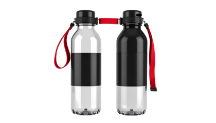Two sleek bottles connected by strap