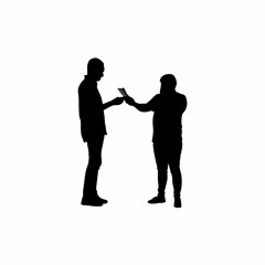 Silhouette of a person signing a document on paper isolated on white background