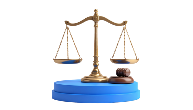 Gold balance scale & gavel - Powered by Adobe