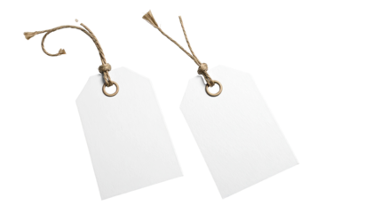 Two blank white tags w/ twine