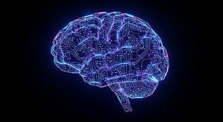 Glowing digital brain circuit board technology artificial intelligence