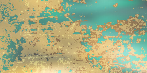 Luxury turquoise and gold patina bg. Elegant vintage texture. Aged rustic wall. Antique metal backdrop. Vector graphic illustration.