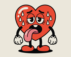 Cartoon heart character feeling exhausted