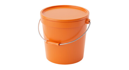 Orange plastic bucket with lid isolated, container for storage and cleaning supplies on a clean backdrop, studio shot © Adrian