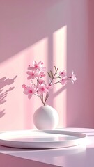 Pink flowers in white vase, light and shadow