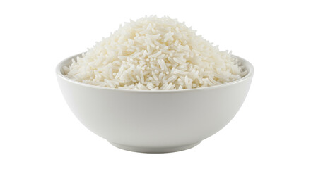Steaming bowl of fluffy white rice isolated on transparent background, staple food for healthy eating and balanced diet