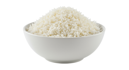 Steaming bowl of fluffy white rice isolated on transparent background, staple food for healthy eating and balanced diet