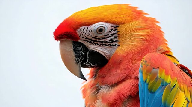 Colorful parrot portrait on a white background, great for tropical or travel-themed designs