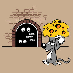 Cartoon Mouse with Cheese,vector illustration