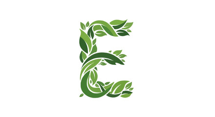 Fototapeta premium A flat vector abstract letter E with leaf elements, symbolizing eco-friendly and nature isolated white