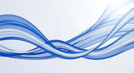 Abstract blue wavy lines flowing across a clean white background, representing motion and fluidity