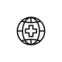 Global healthcare symbol with medical cross inside earth outline