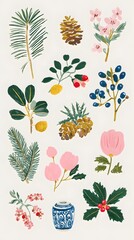 christmas background with fir branches and cones, generation AI 