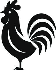 Black rooster silhouette vector, minimalist farm animal logo for eco farms, poultry brands, and organic product identity.